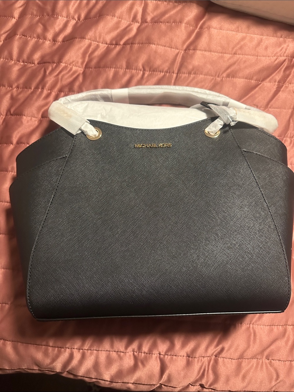 Michael Kors Black Saffiano Tote with Gold Accent